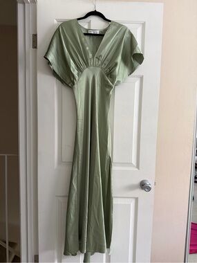 Petal & Pup Light Sage Green Satin Maxi Dress